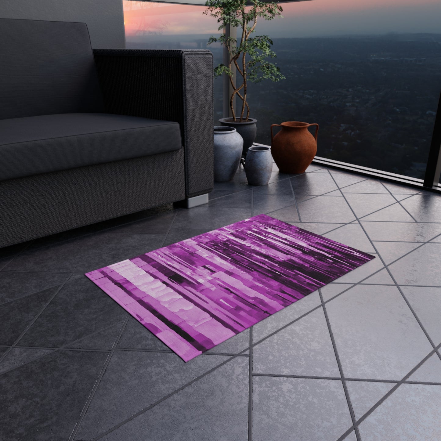 Striped Powder Lavender Outdoor Rug, 24" x 36"