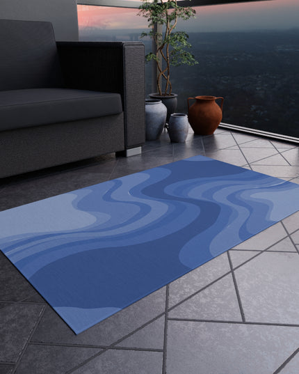 Deep Blue Wavey 36" x 60" Outdoor Rug