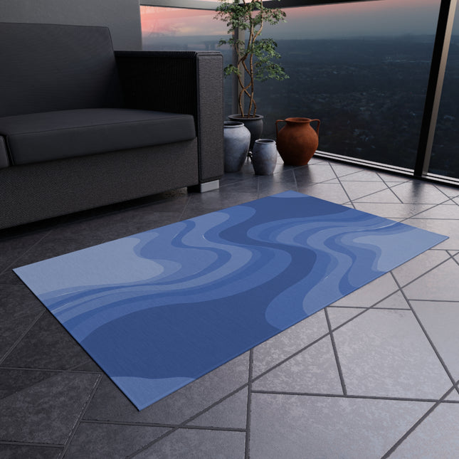 Deep Blue Wavey 36" x 60" Outdoor Rug
