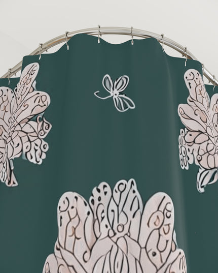 Soft White Floral Butterflies Shower Curtain, 71" x 74"