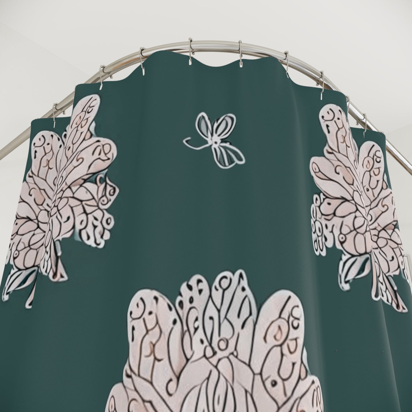 Soft White Floral Butterflies Shower Curtain, 71" x 74"