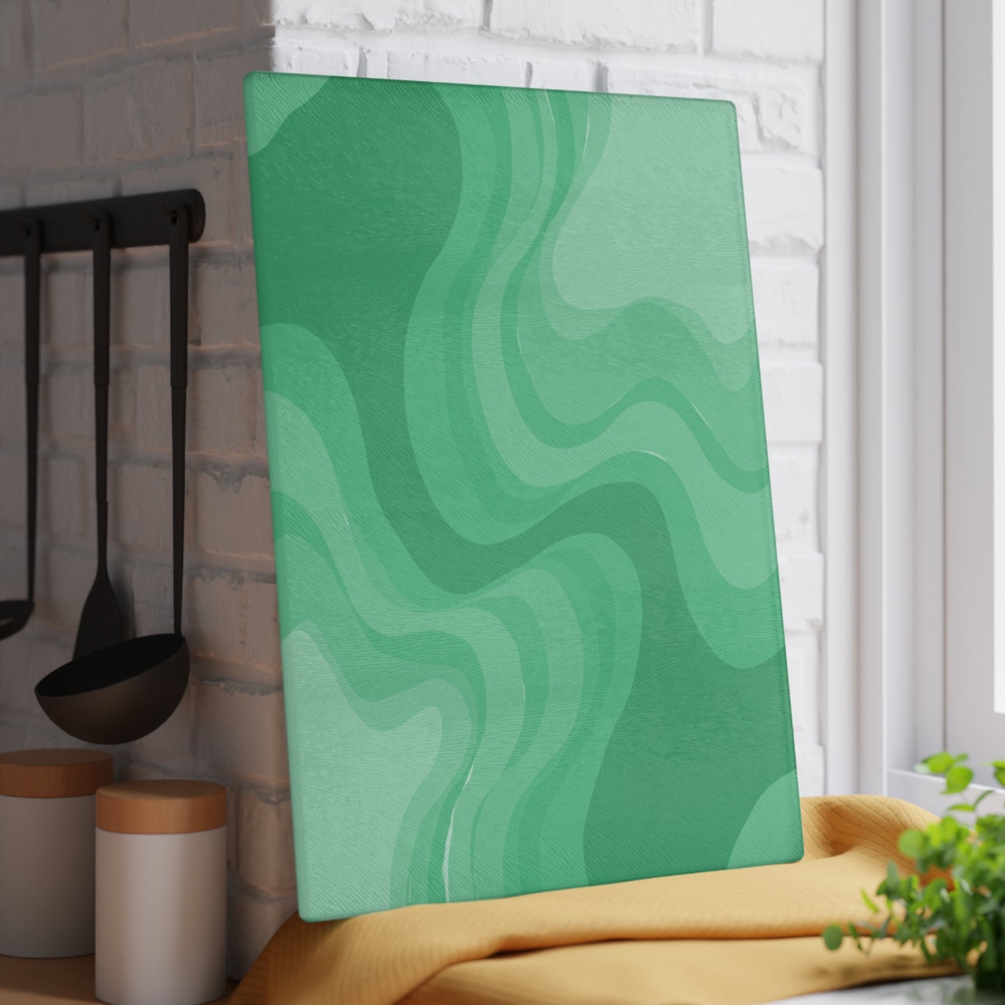 Mint Green Wavey Glass Cutting Board, 11" x 15"