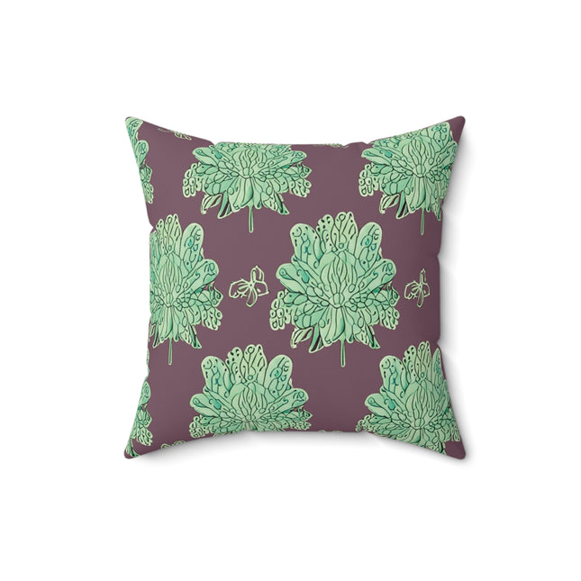 Mint Green Floral Butterflies 16" x 16" Faux Suede Square Pillow