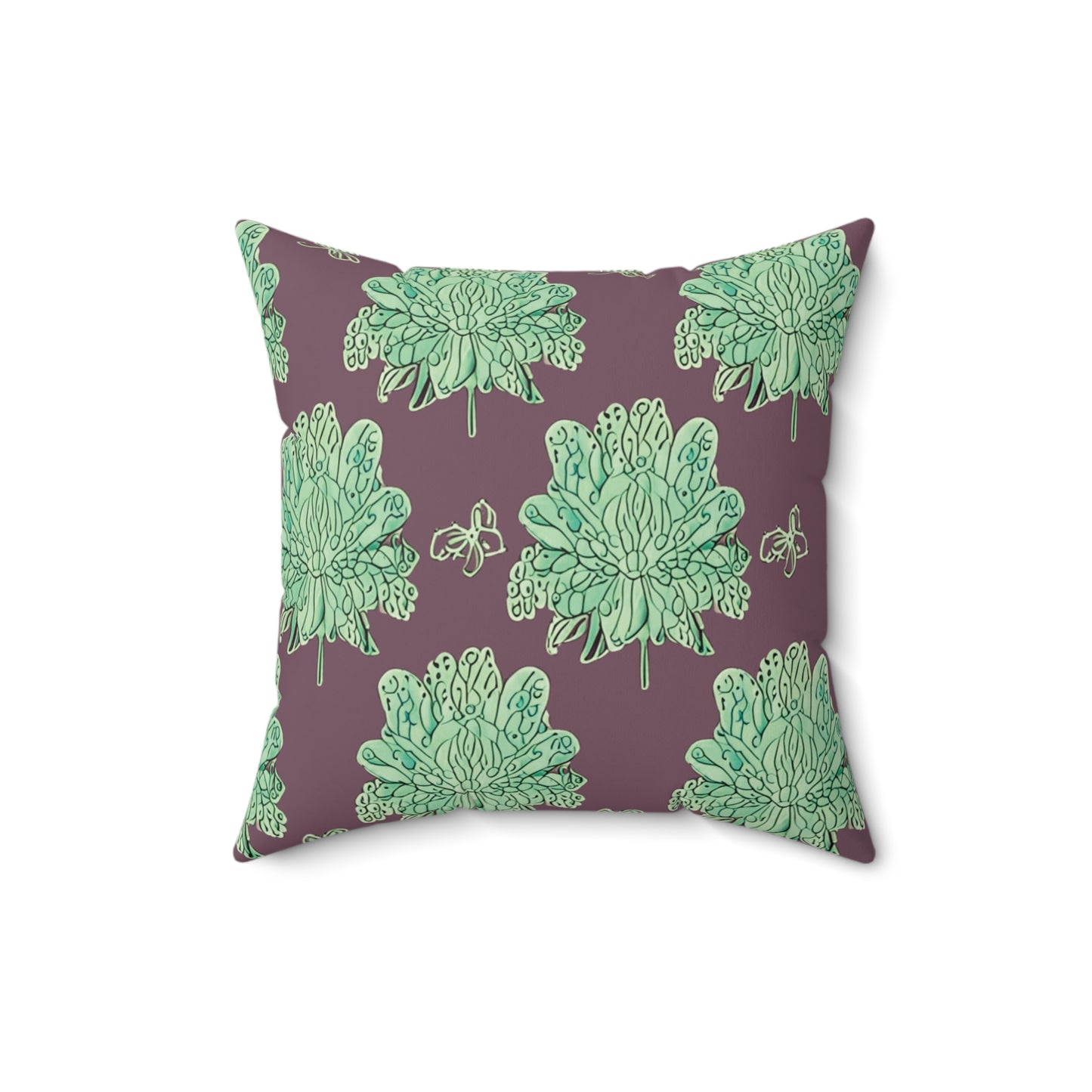 Mint Green Floral Butterflies 16" x 16" Faux Suede Square Pillow