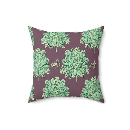 Mint Green Floral Butterflies 16" x 16" Faux Suede Square Pillow