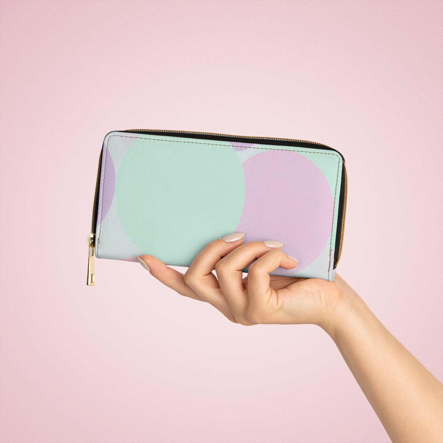 Pastel Peach and Soft Green Patches Elegant Abstract Zipper Wallet - Stylish & Functional Accessory for Everyday Use