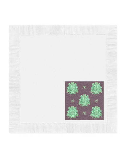 Mint Green Floral Butterflies White Coined Napkins, 6.5" x 6.5"