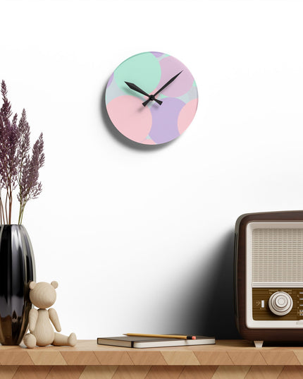 Pastel Peach and Soft Green Patches Acrylic Round Wall Clock, 8" x 8"