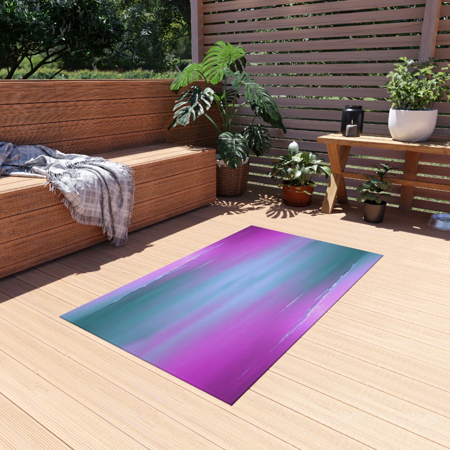 Dark Blue Green Sea Purple Fog Outdoor Rug, 36" x 60"