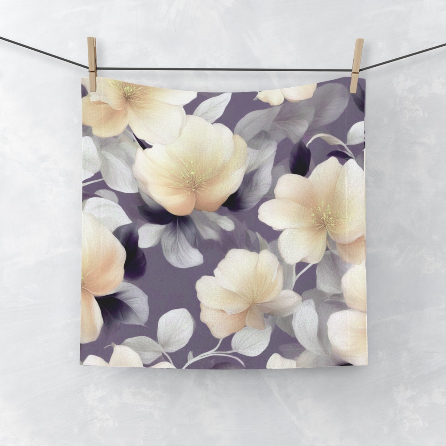 White Blush Floral Bunch Face Towel, 13" x 13"