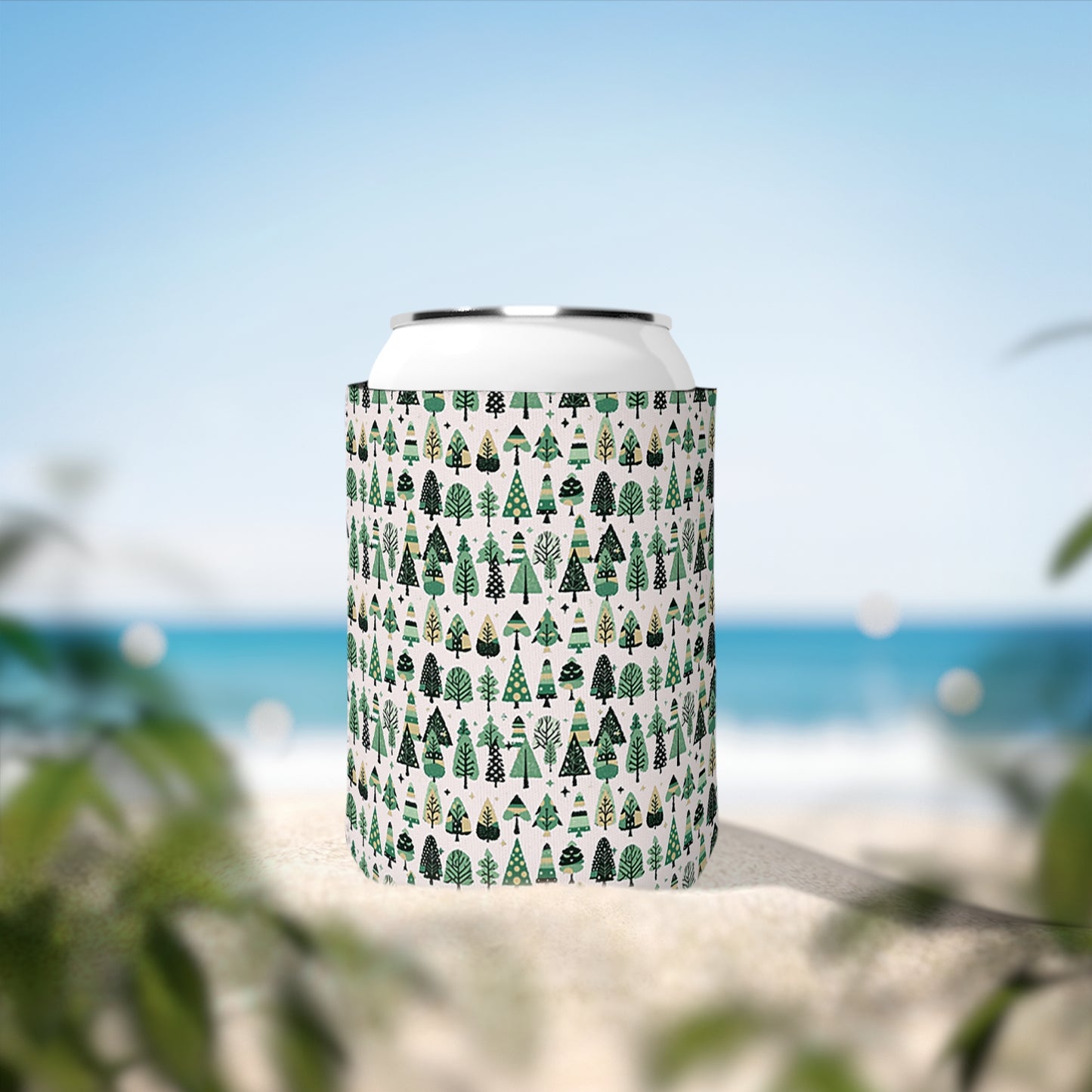 Mini Vintage Green Trees 12 oz Can Cooler Sleeve