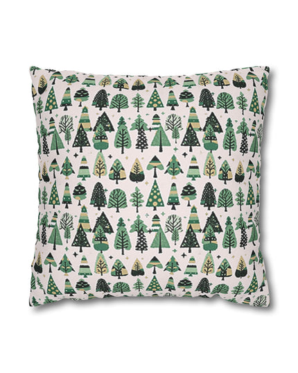 Mini Vintage Green Trees Spun Polyester Square Pillowcase, 14" x 14"