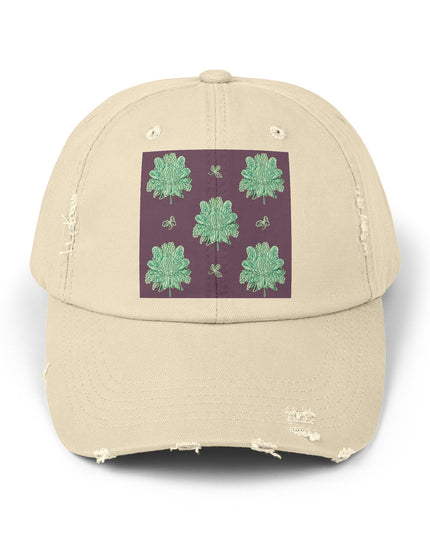 Mint Green Floral Butterflies Unisex Distressed Cap