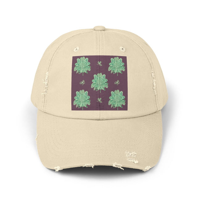 Mint Green Floral Butterflies Unisex Distressed Cap
