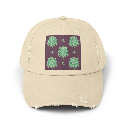 Mint Green Floral Butterflies Unisex Distressed Cap