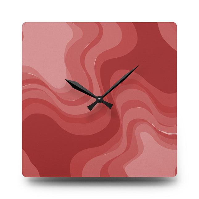 Power Red Wavey 10.75" x 10.75" Round or Square Acrylic Wall Clock
