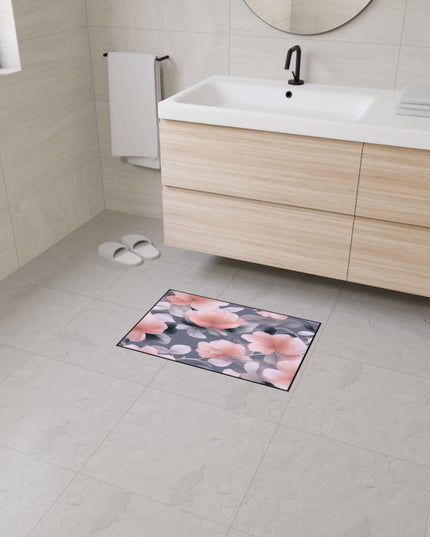 Peach and Blue Gray Floral Bunch Heavy Duty Floor Mat, 18" x 27"