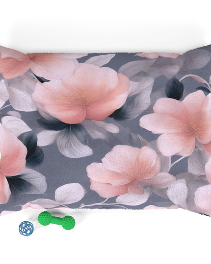 Peach and Blue Gray Floral Bunch Pet Bed, 40" × 30"