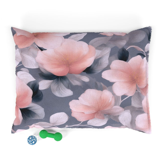 Peach and Blue Gray Floral Bunch Pet Bed, 40" × 30"