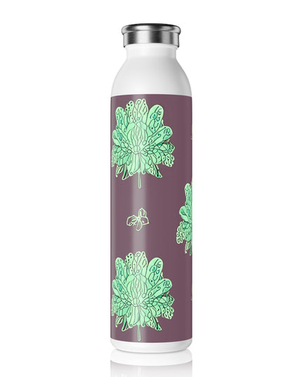 Mint Green Floral Butterflies Slim Water Bottle, 20 oz White