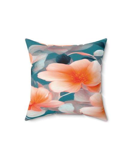 Orange Blossom Floral Bunch Faux Suede Square Pillow, 14" x 14"