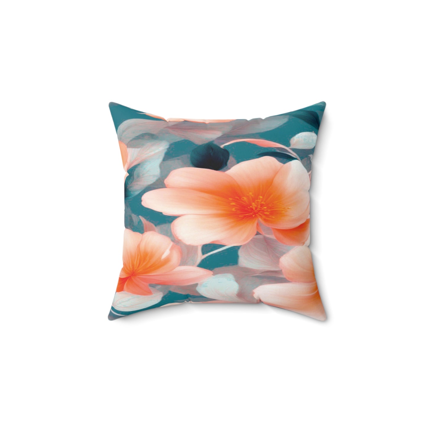 Orange Blossom Floral Bunch Faux Suede Square Pillow, 14" x 14"