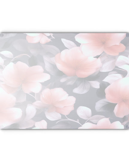 Peach and Blue Gray Floral Bunch Glass Cutting Board, 11" x 15"