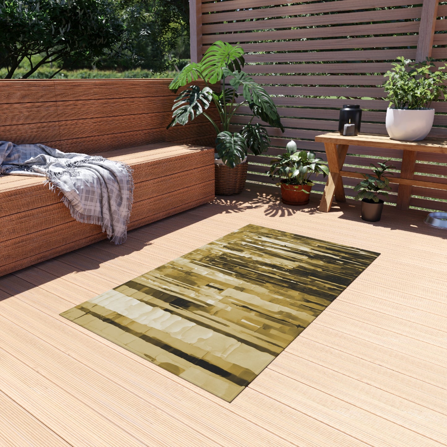 Striped Light Brown 36" x 60" Outdoor Rug