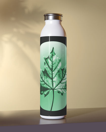 Mint Green Maple Leaf Slim Water Bottle, 20 oz White