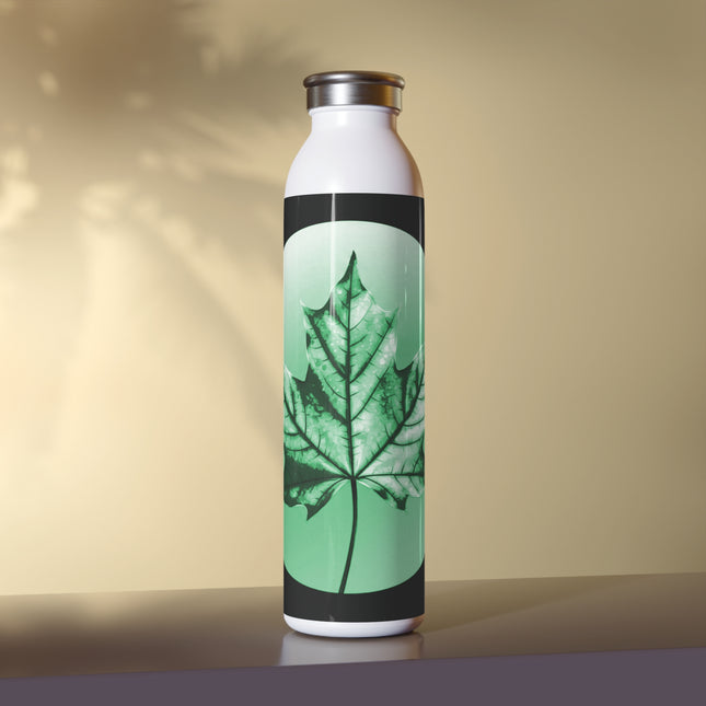 Mint Green Maple Leaf Slim Water Bottle, 20 oz White