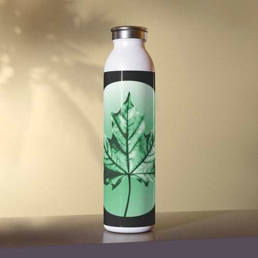 Mint Green Maple Leaf Slim Water Bottle, 20 oz White