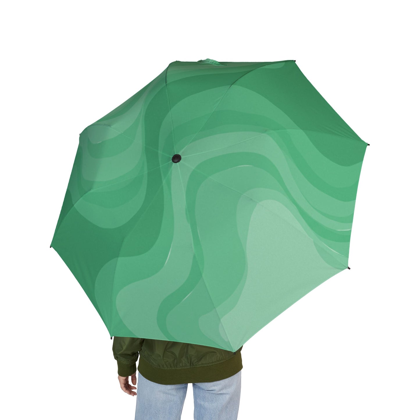 Mint Green Wavey Foldable Umbrella - Compact & Chic