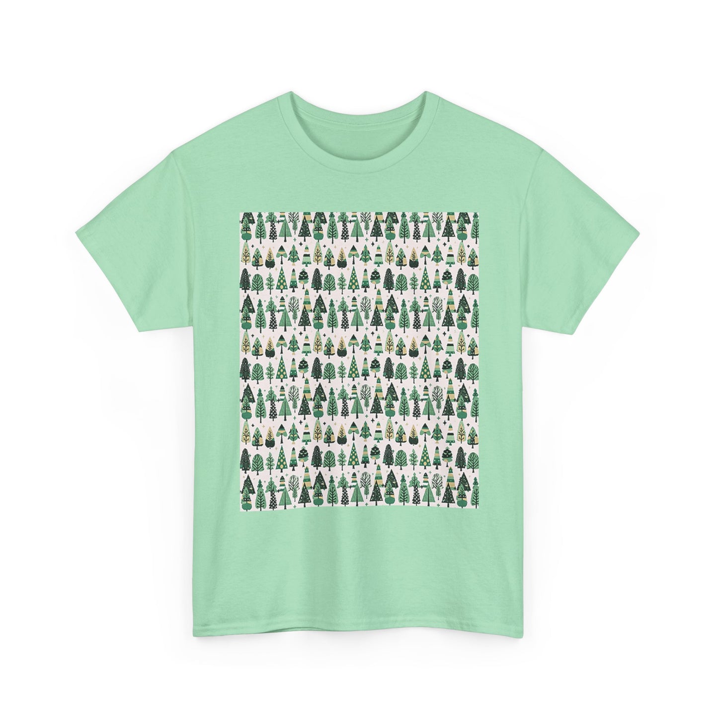 Mini Vintage Green Trees Unisex Heavy Cotton Tee, Small