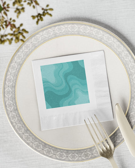 Tif Green Wavey White Coined Napkins, 4.8" x 4.8"