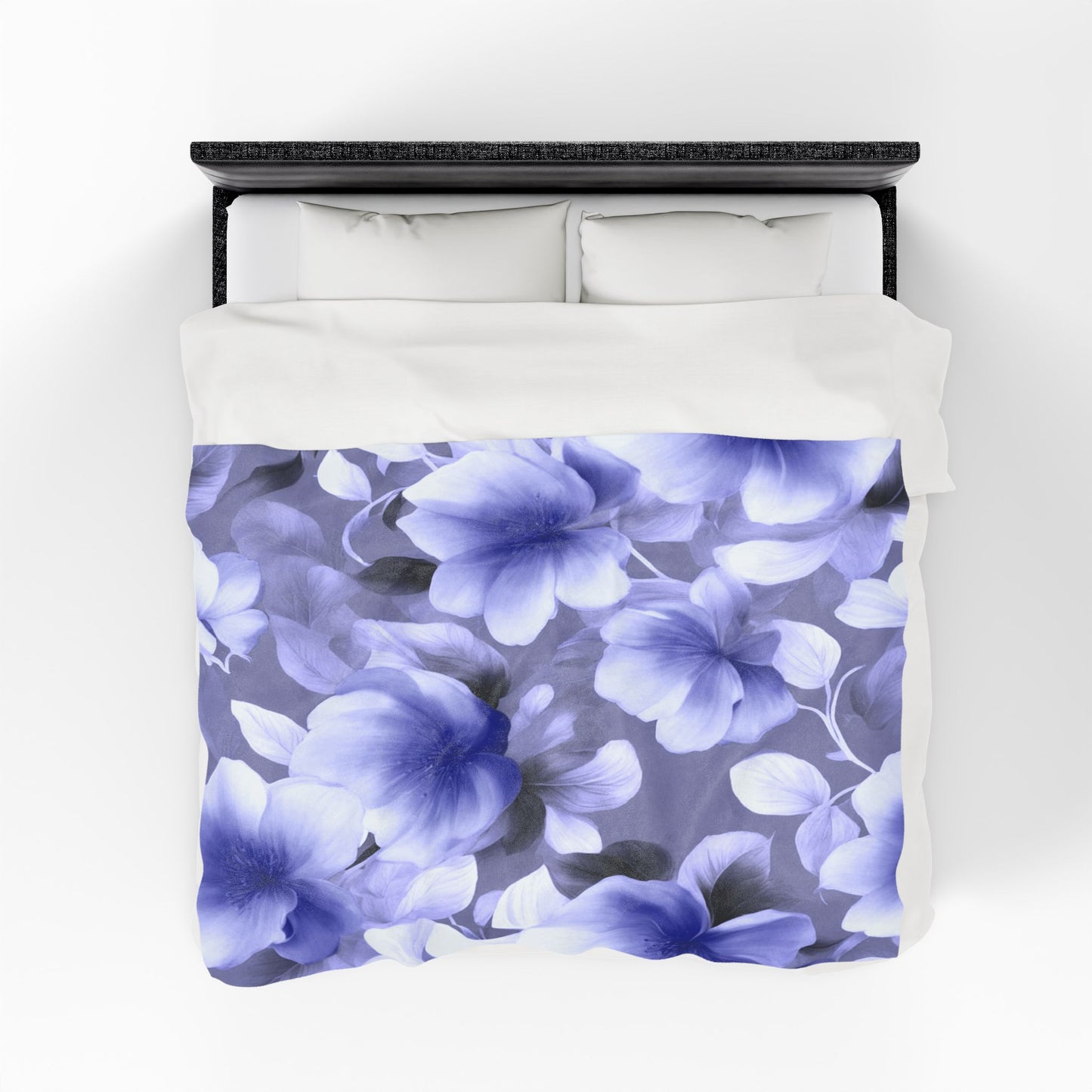 Indigo Blossom Floral Bunch Velveteen Plush Blanket, 60" x 80"