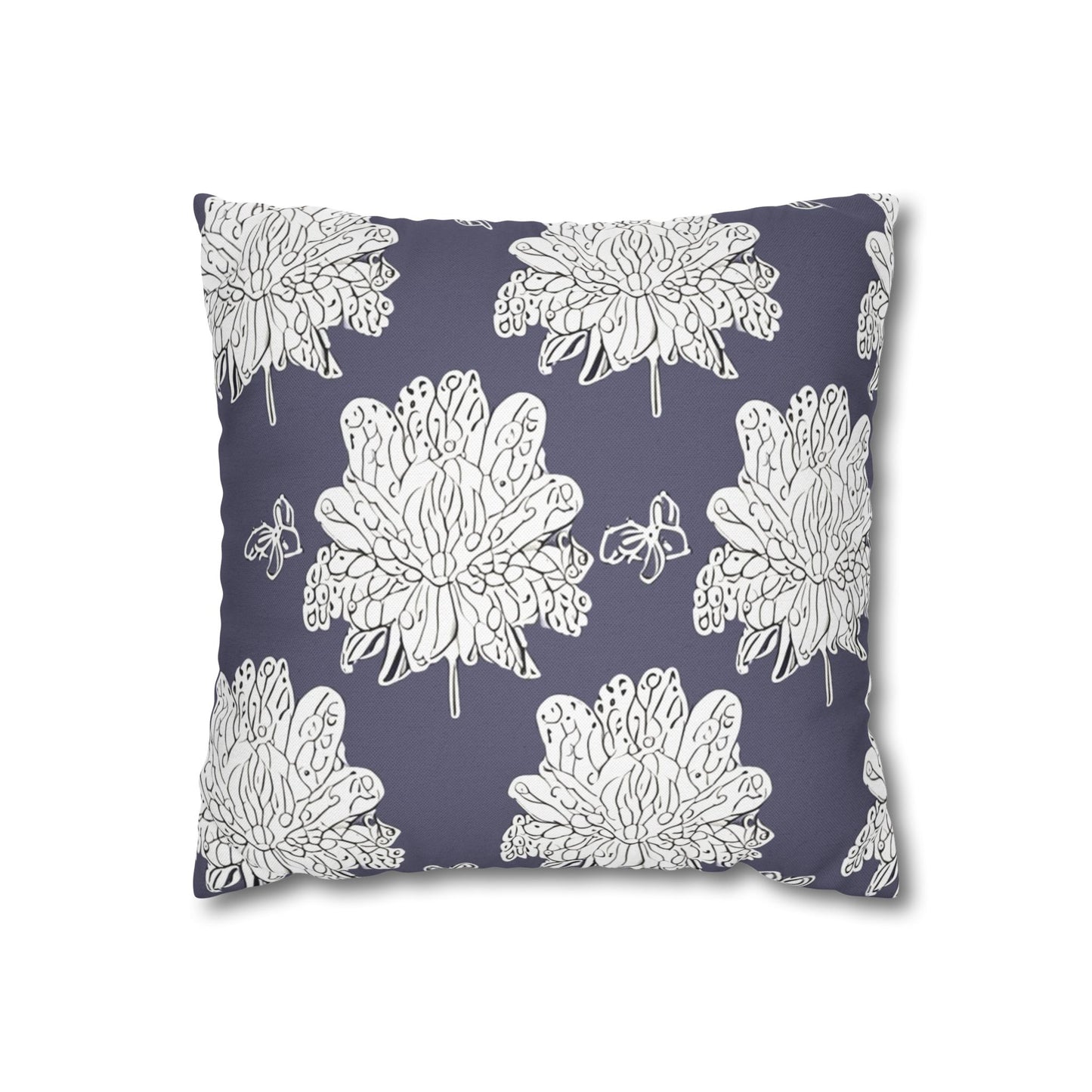 White Floral Butterflies Spun Polyester Square Pillowcase, 14" x 14"