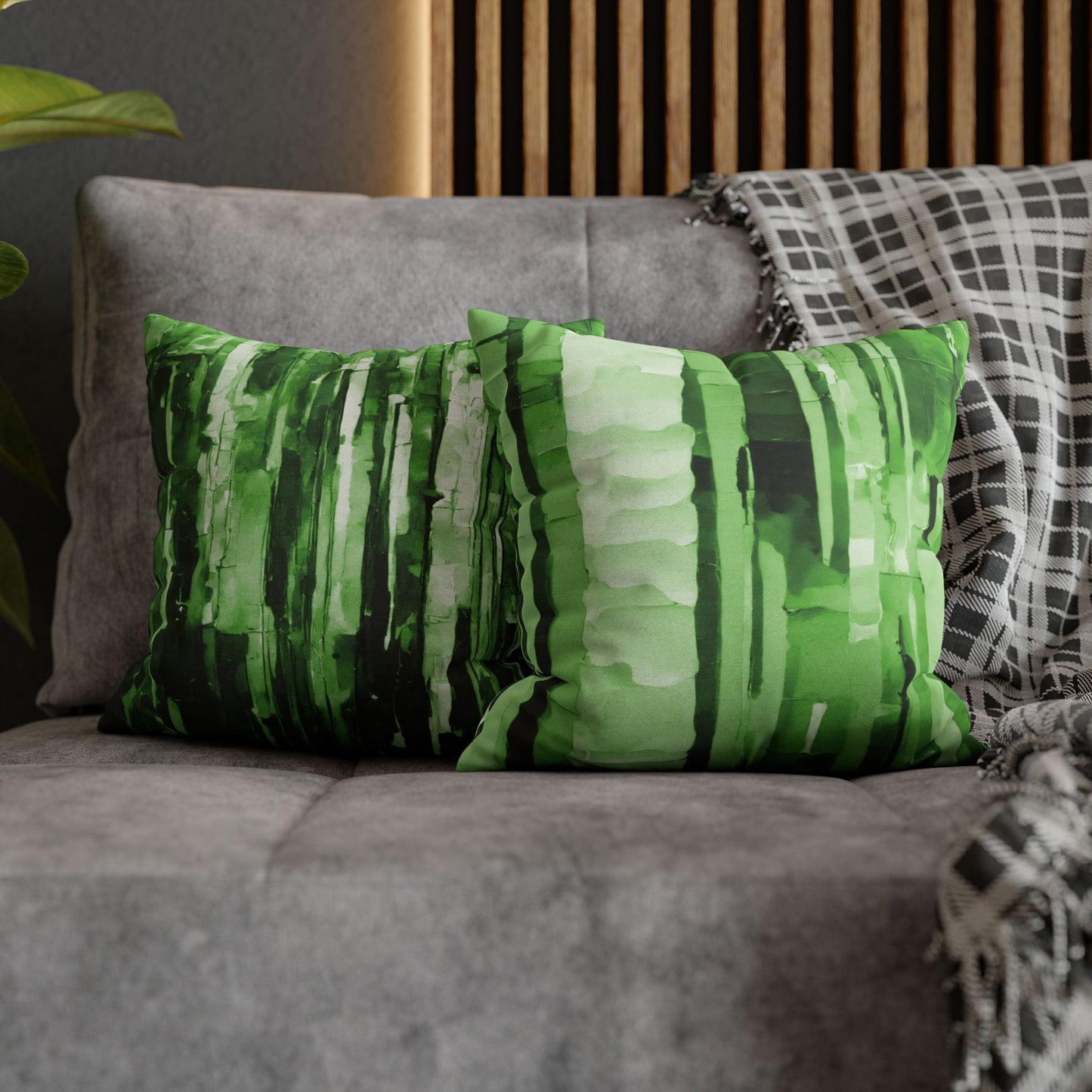 Striped Mint Pastel Spun Polyester Square Pillowcase, 14" x 14"
