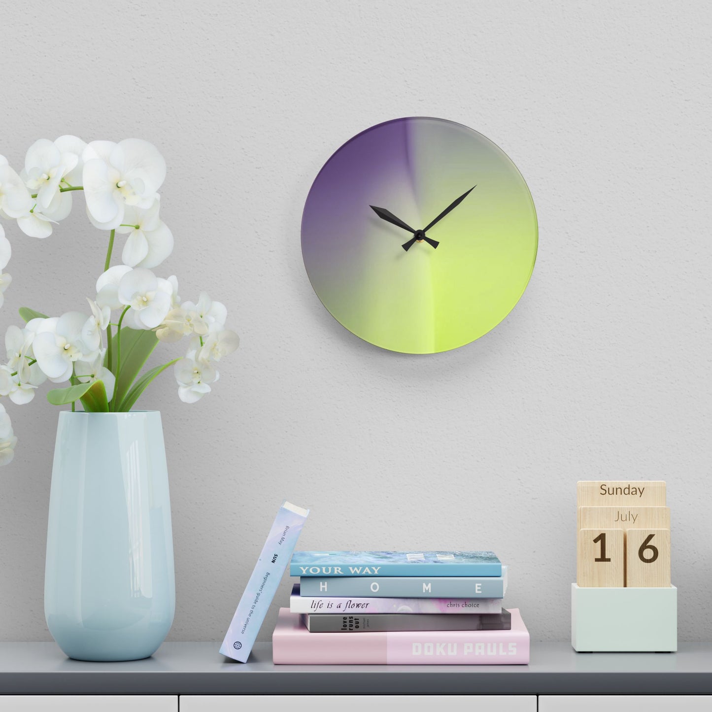Purple Golden Fade Acrylic Wall Clock, Round or Square, 10.75" x 10.75"