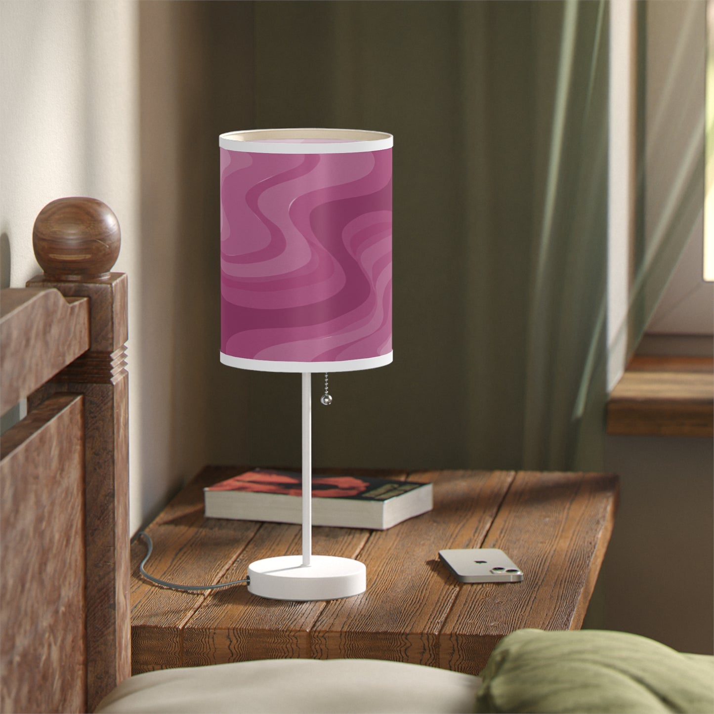Pinky Mauve Wavey Table Lamp on a White or Silver Stand, US|CA plug