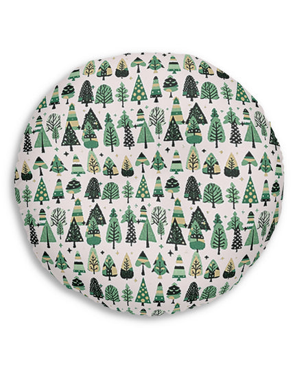 Mini Vintage Green Trees Tufted Floor Pillow, Round, 30' x 30'