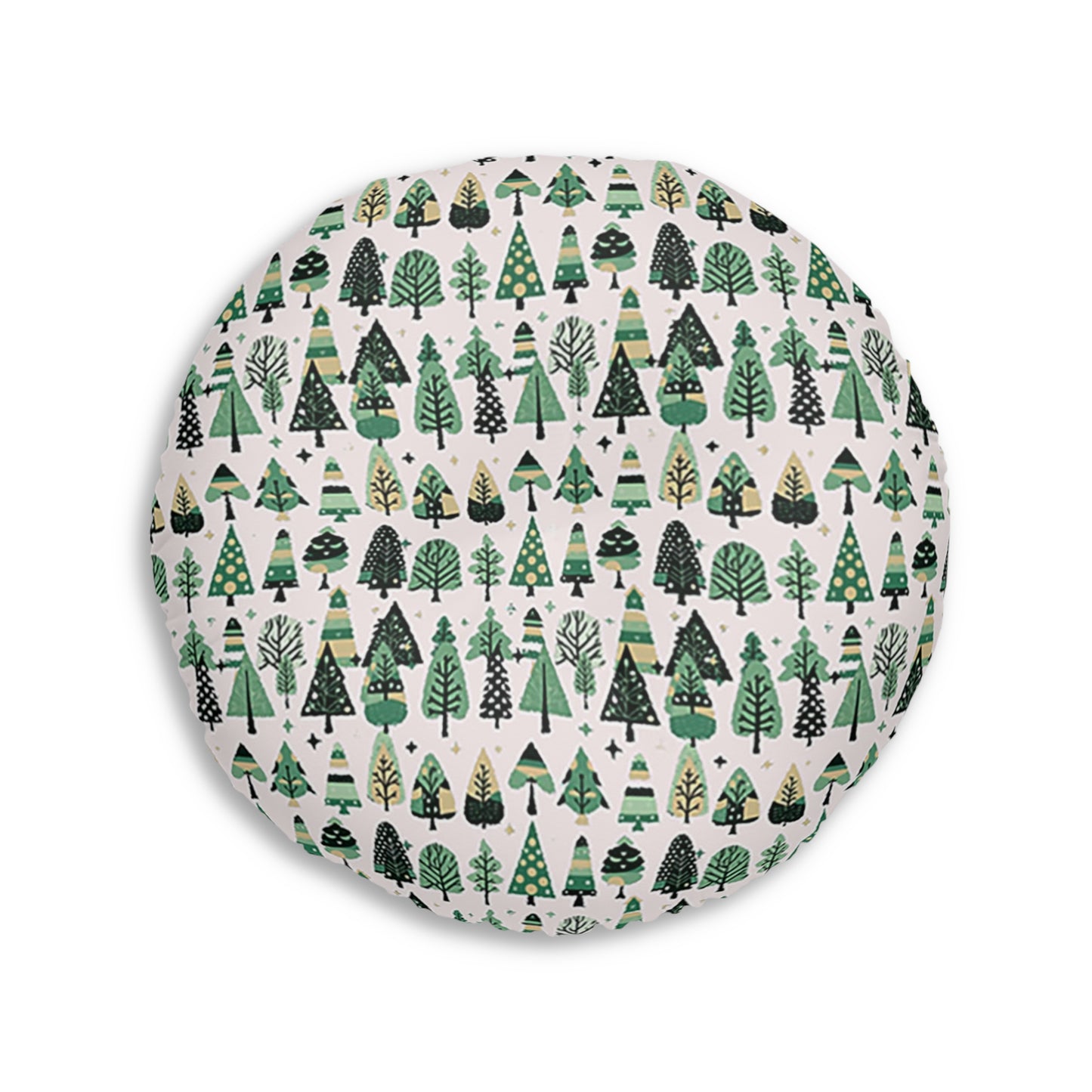 Mini Vintage Green Trees Tufted Floor Pillow, Round, 30' x 30'
