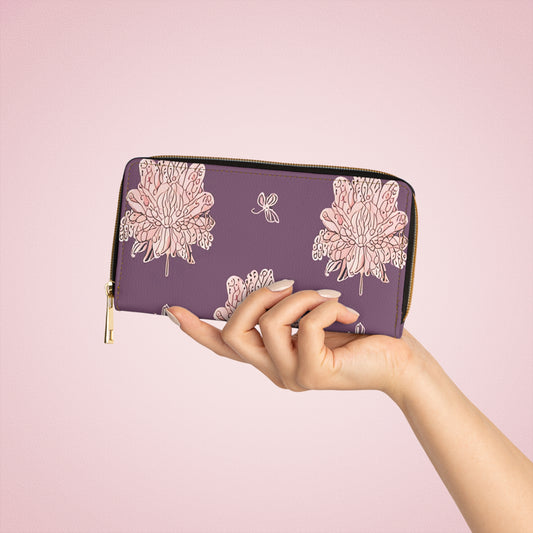 Pink Floral Butterflies Elegant Abstract Zipper Wallet - Stylish & Functional Accessory for Everyday Use