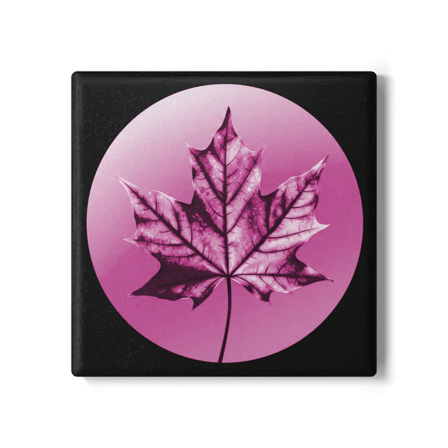 Magenta Maple Leaf 4" x 4" Square Ceramic Coaster