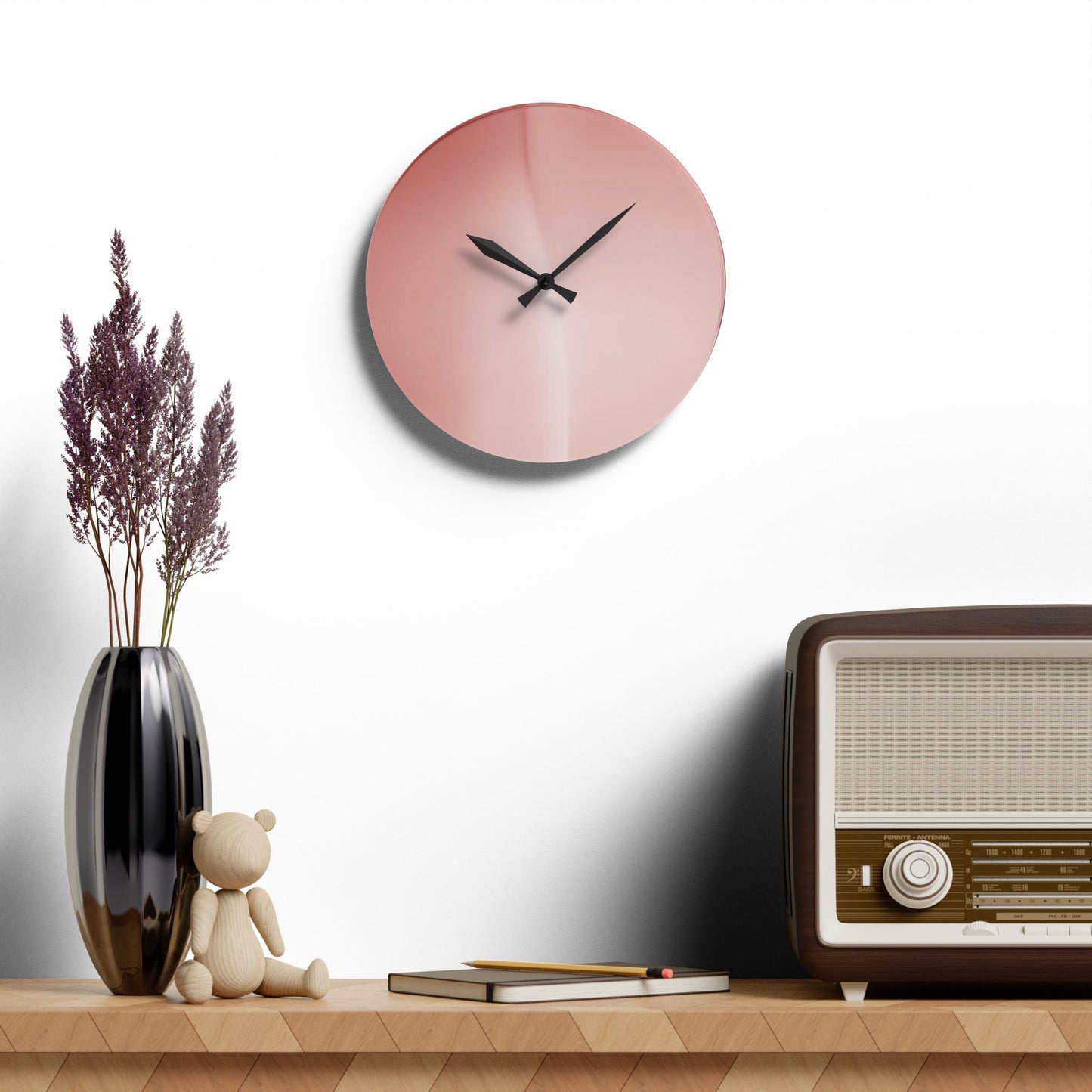 Rose Red Fade Acrylic Wall Clock, Round or Square, 10.75" x 10.75"