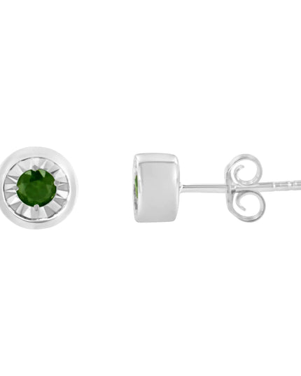 .925 Sterling Silver 1/5 Cttw Round Brilliant-Cut Green Diamond Miracle-Set Stud Earrings (Fancy Color-Enhanced, I1-I2 Clarity)