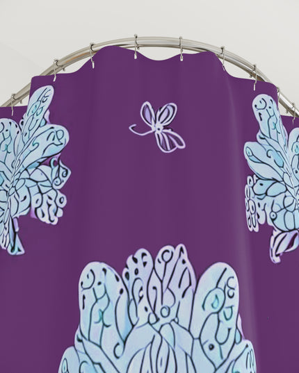 Blue Floral Butterflies Shower Curtain, 71" x 74"