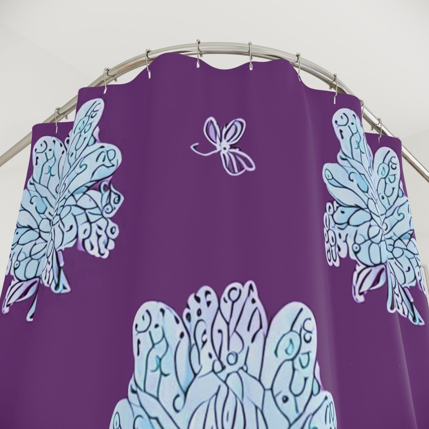 Blue Floral Butterflies Shower Curtain, 71" x 74"