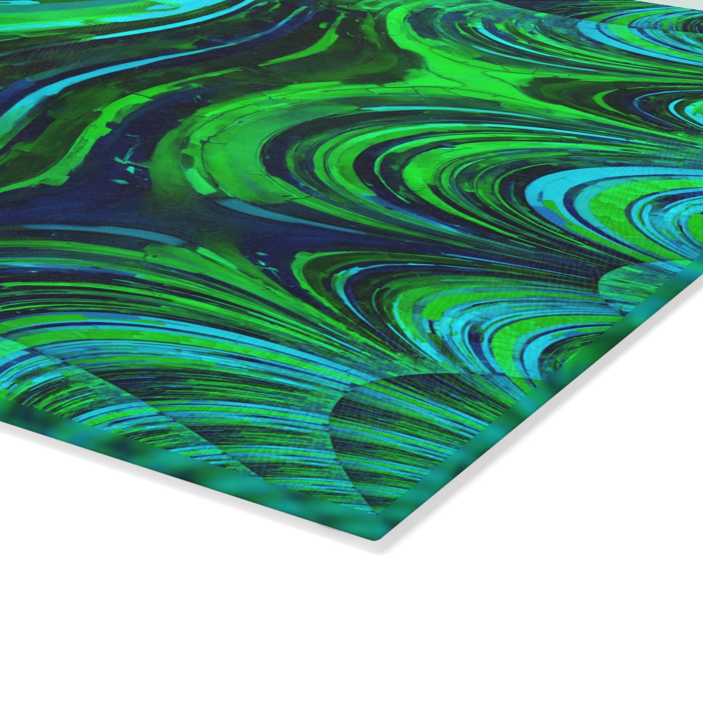 Uzi Spiral Blue Green 8" x 11" Glass Cutting Board