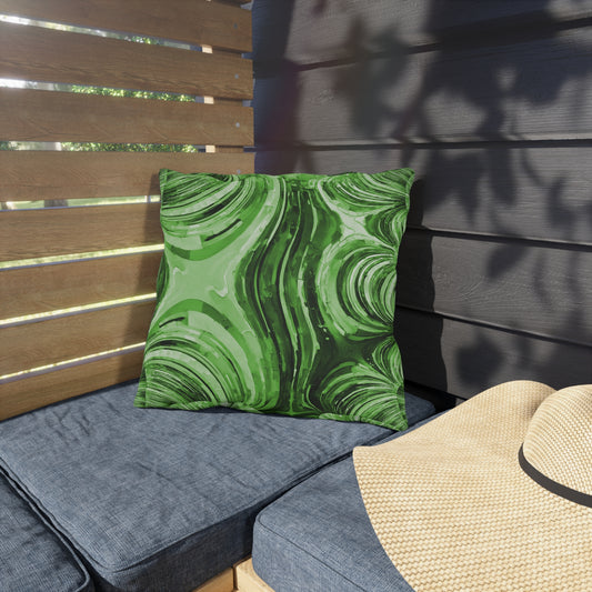Uzi Spiral Mint Pastel Outdoor Pillow, 16" x 16"