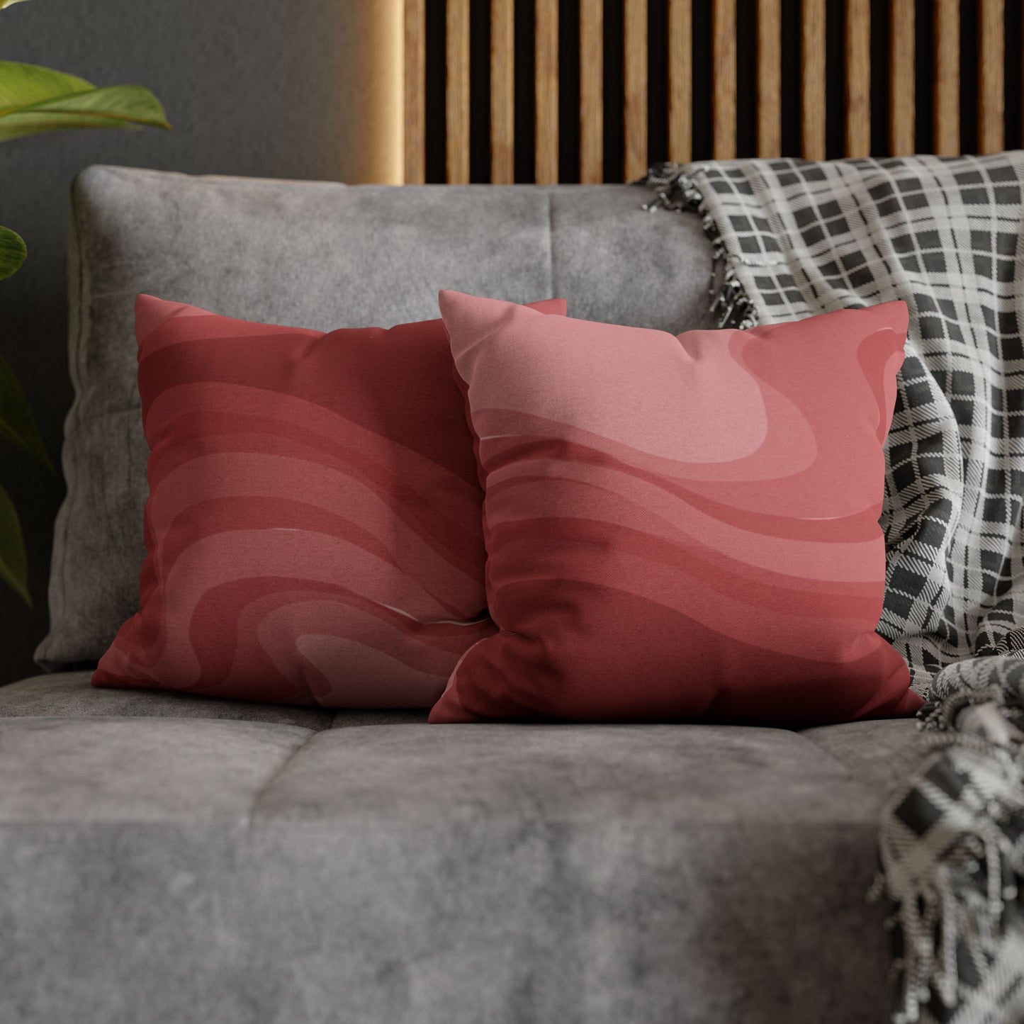 Power Red Wavey Spun Polyester Square Pillowcase, 14" x 14"